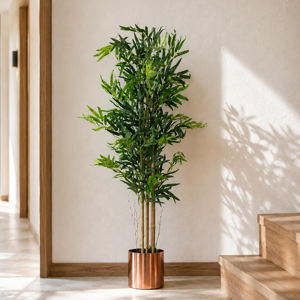 120cm (4ft) Realistic Artificial Bamboo Plants Trees with Copper Metal Planter