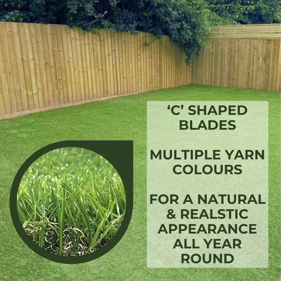 25mm Artificial Grass - 5m x 7m  - Natural and Realistic Looking Fake Lawn Astro Turf | Green | 5M x 7M | 1