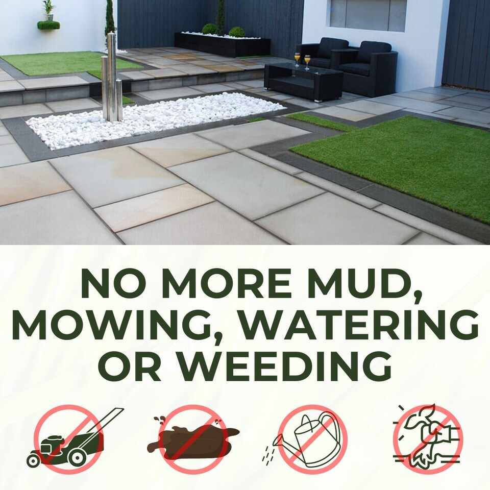 25mm Artificial Grass - 5m x 7m  - Natural and Realistic Looking Fake Lawn Astro Turf | Green | 5M x 7M | 1