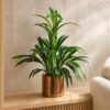 65cm Artificial Bamboo Leaf Shrub with Brushed Copper Planter | Green