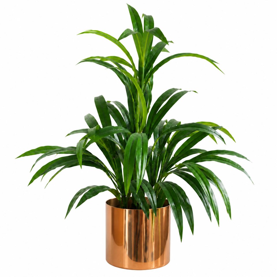 65cm Artificial Bamboo Leaf Shrub with Brushed Copper Planter | Green