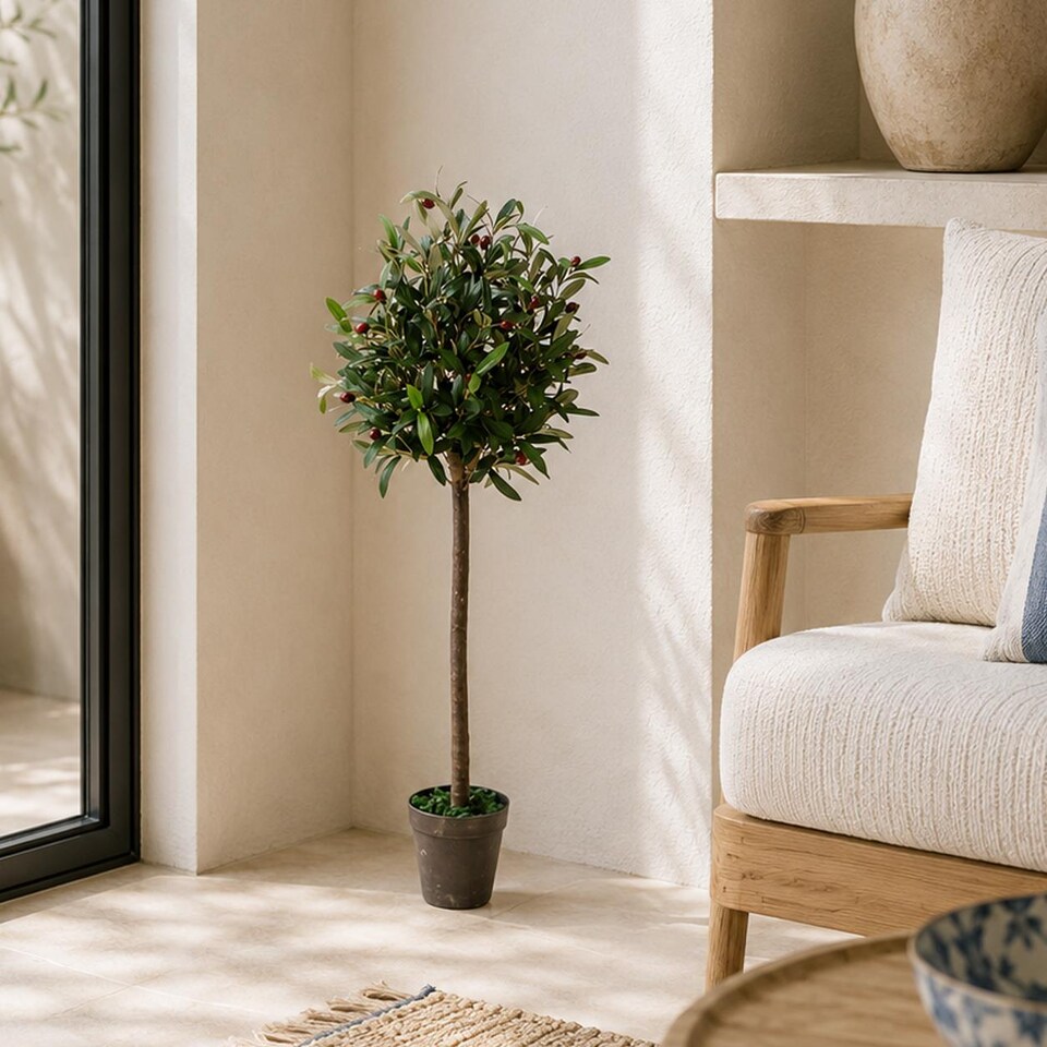 90cm Artificial Olive Bay Style Topiary Fruit Tree | Green | 3ft