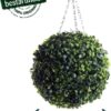 Best Artificial 28cm Green Boxwood Buxus Grass Hanging Basket Topiary Ball - Suitable for Outdoor Use - Weather & Fade Resistant