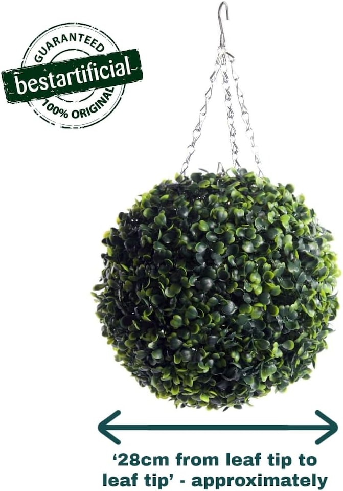 Best Artificial 28cm Green Boxwood Buxus Grass Hanging Basket Topiary Ball - Suitable for Outdoor Use - Weather & Fade Resistant