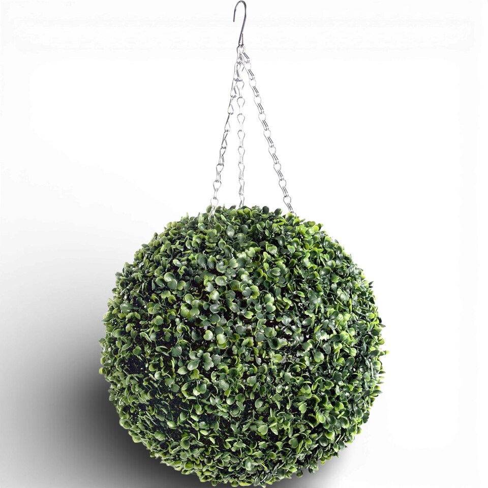 Best Artificial 28cm Green Boxwood Buxus Grass Hanging Basket Topiary Ball - Suitable for Outdoor Use - Weather & Fade Resistant