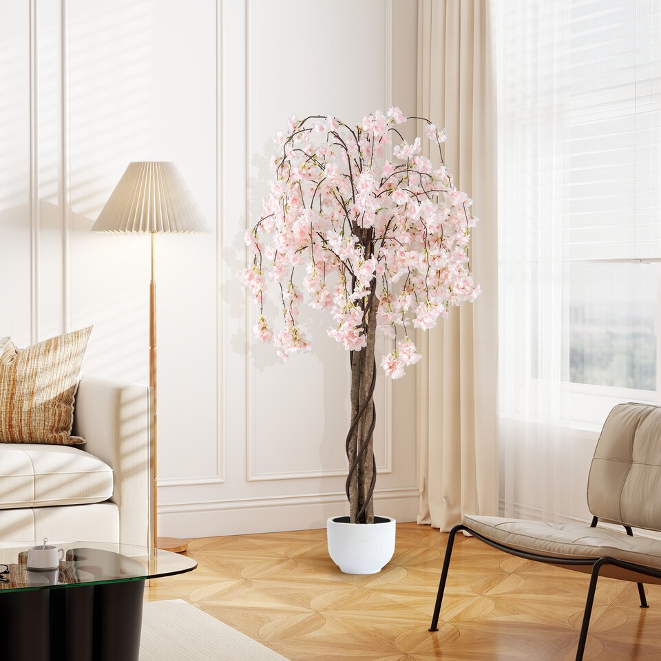 COSTWAY-163CM-Tall-Artificial-Cherry-Blossom-Tree-1-Pack-White-3 COSTWAY 163CM Tall Artificial Cherry Blossom Tree 1 Pack White