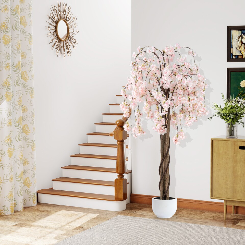 COSTWAY-163CM-Tall-Artificial-Cherry-Blossom-Tree-1-Pack-White-4 COSTWAY 163CM Tall Artificial Cherry Blossom Tree 1 Pack White