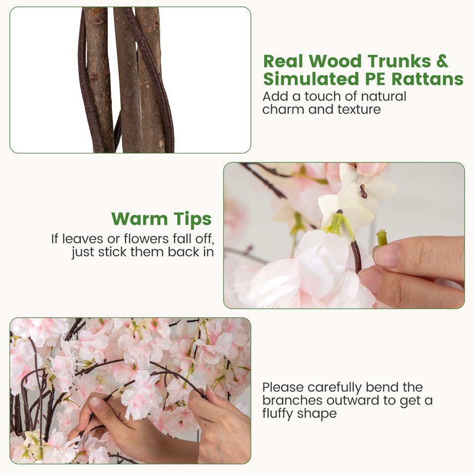 COSTWAY-163CM-Tall-Artificial-Cherry-Blossom-Tree-1-Pack-White-9 COSTWAY 163CM Tall Artificial Cherry Blossom Tree 1 Pack White