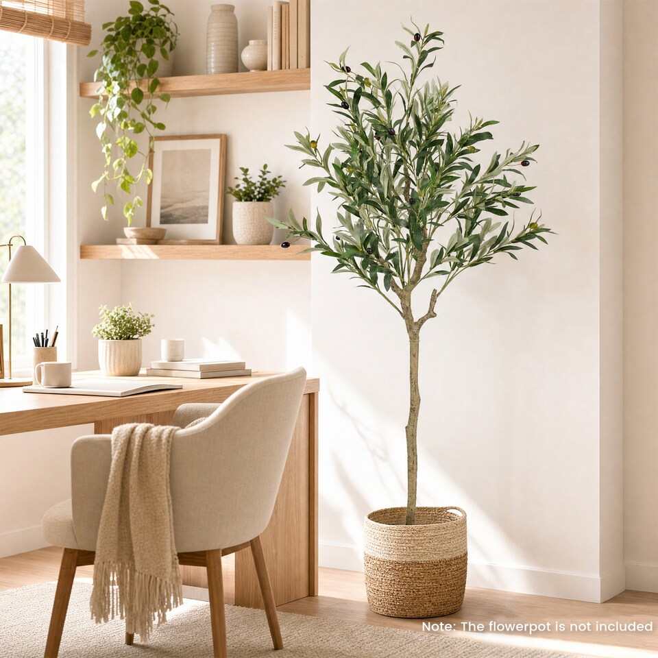 Costway Indoor Fake Olive Plant with 11 Branches & Natural Looking PE Tree Trunk Realistic Decoration for Home Office Living Room