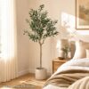 Costway Indoor Fake Olive Plant with 11 Branches & Natural Looking PE Tree Trunk Realistic Decoration for Home Office Living Room