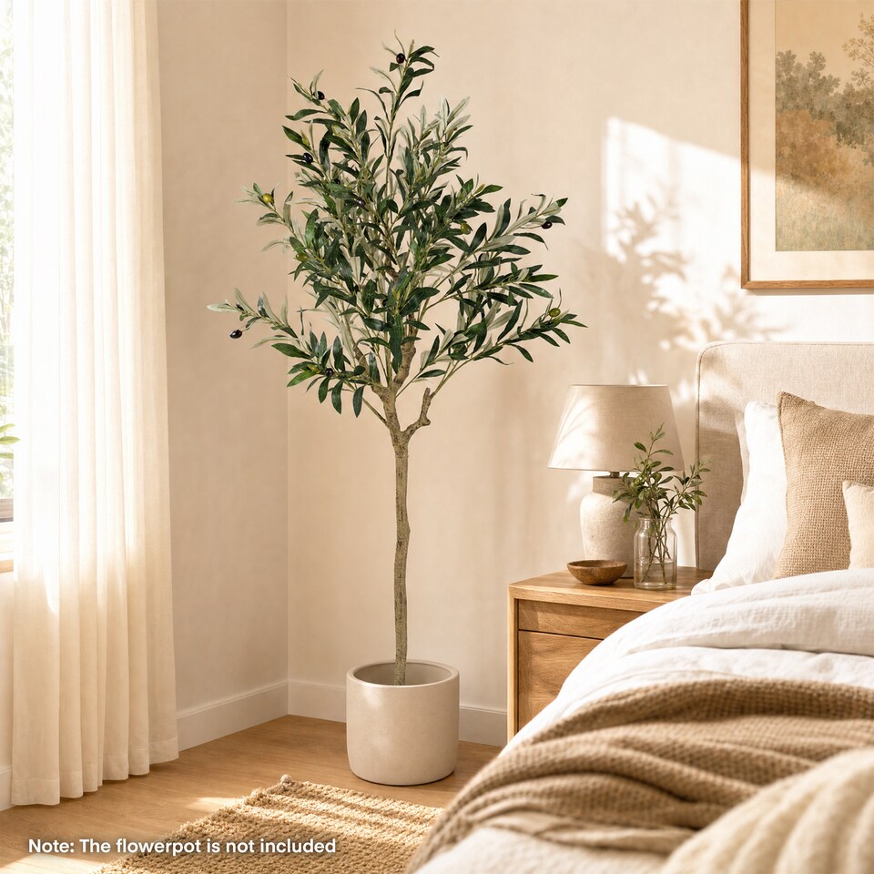 Costway Indoor Fake Olive Plant with 11 Branches & Natural Looking PE Tree Trunk Realistic Decoration for Home Office Living Room