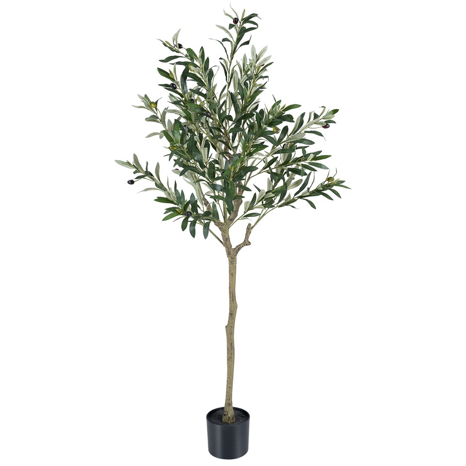 Costway Indoor Fake Olive Plant with 11 Branches & Natural Looking PE Tree Trunk Realistic Decoration for Home Office Living Room