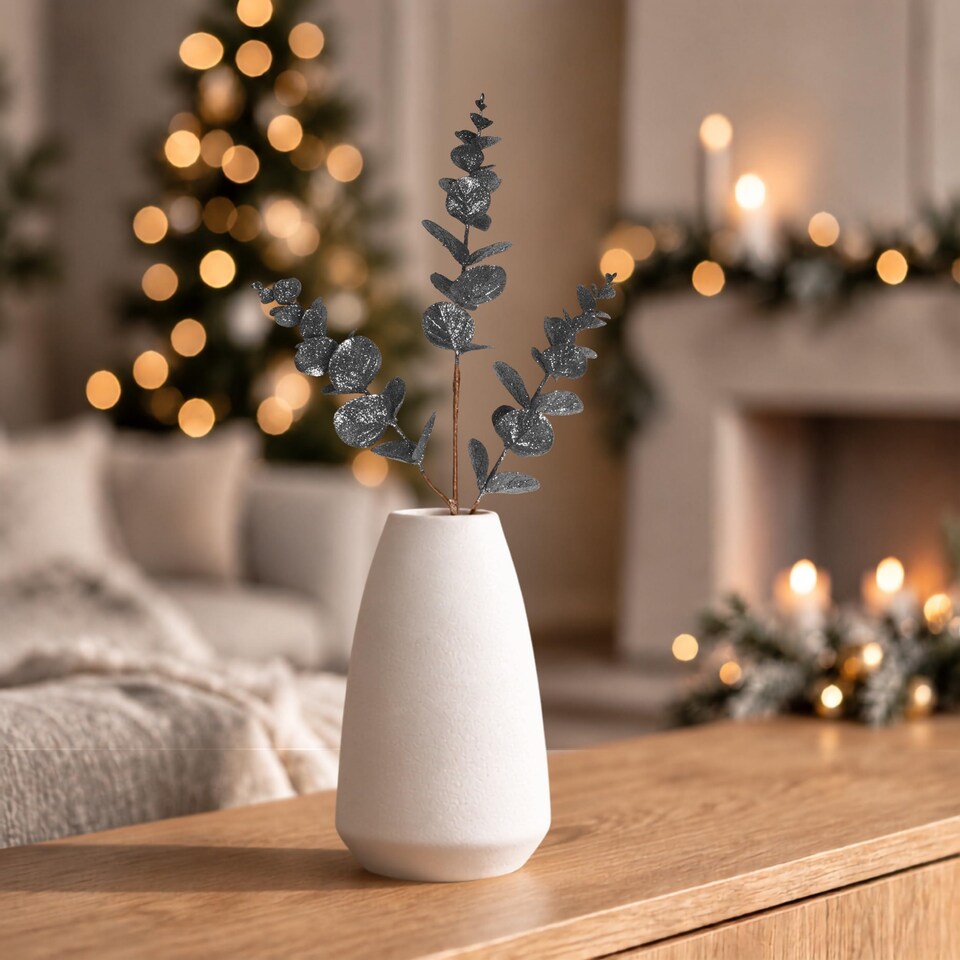 Grey Glitter Artificial Eucalyptus Christmas Tree Picks 55cm Pack of 18