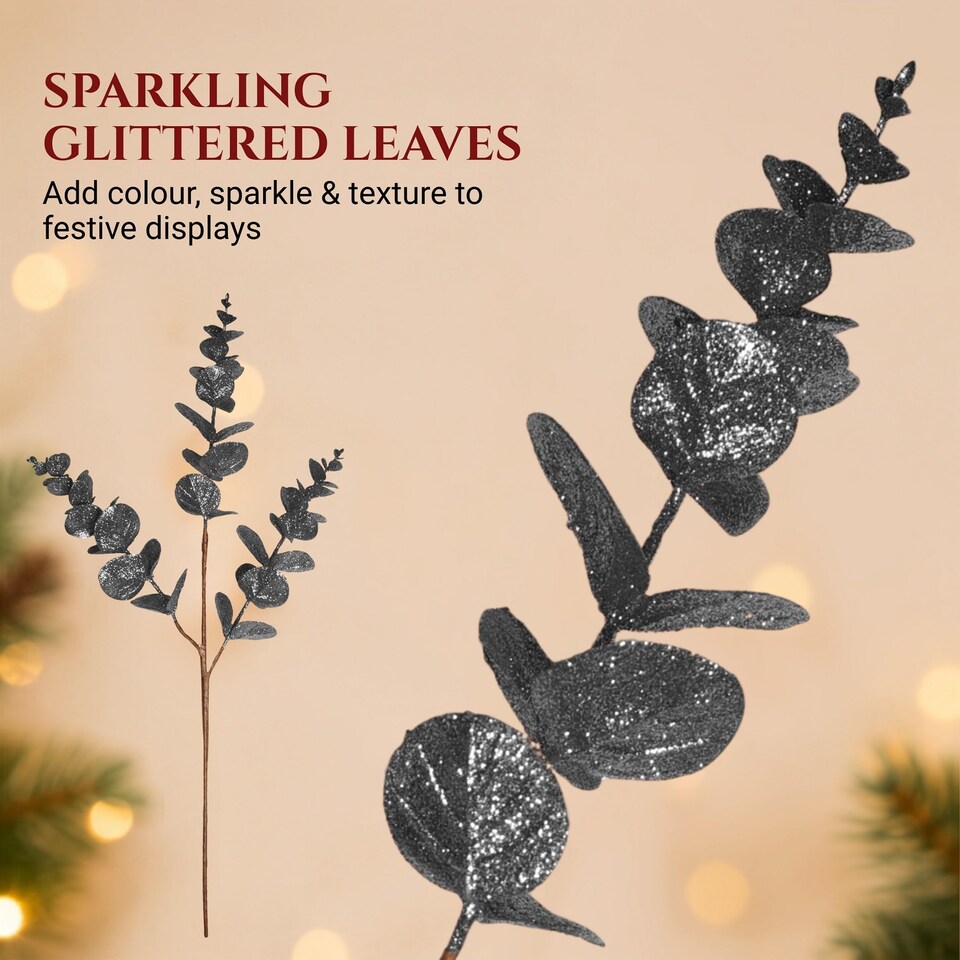 Grey Glitter Artificial Eucalyptus Christmas Tree Picks 55cm Pack of 18