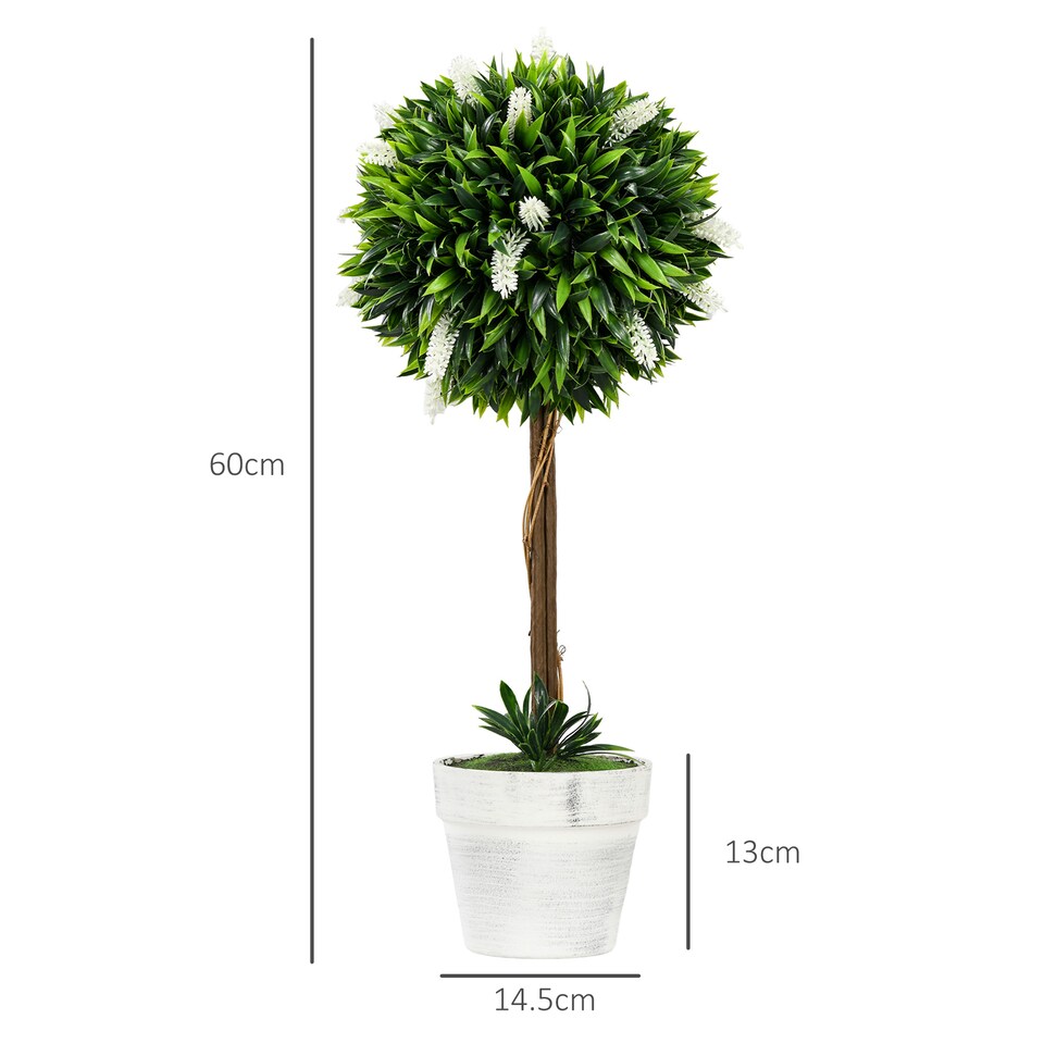 HOMCOM-Set-of-2-Potted-Artificial-Plants-Ball-Tree-with-Flowers-White-4 HOMCOM Set of 2 Potted Artificial Plants Ball Tree with Flowers, White
