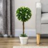 HOMCOM-Set-of-2-Potted-Artificial-Plants-Ball-Tree-with-Flowers-White-6 HOMCOM Set of 2 Potted Artificial Plants Ball Tree with Flowers, White
