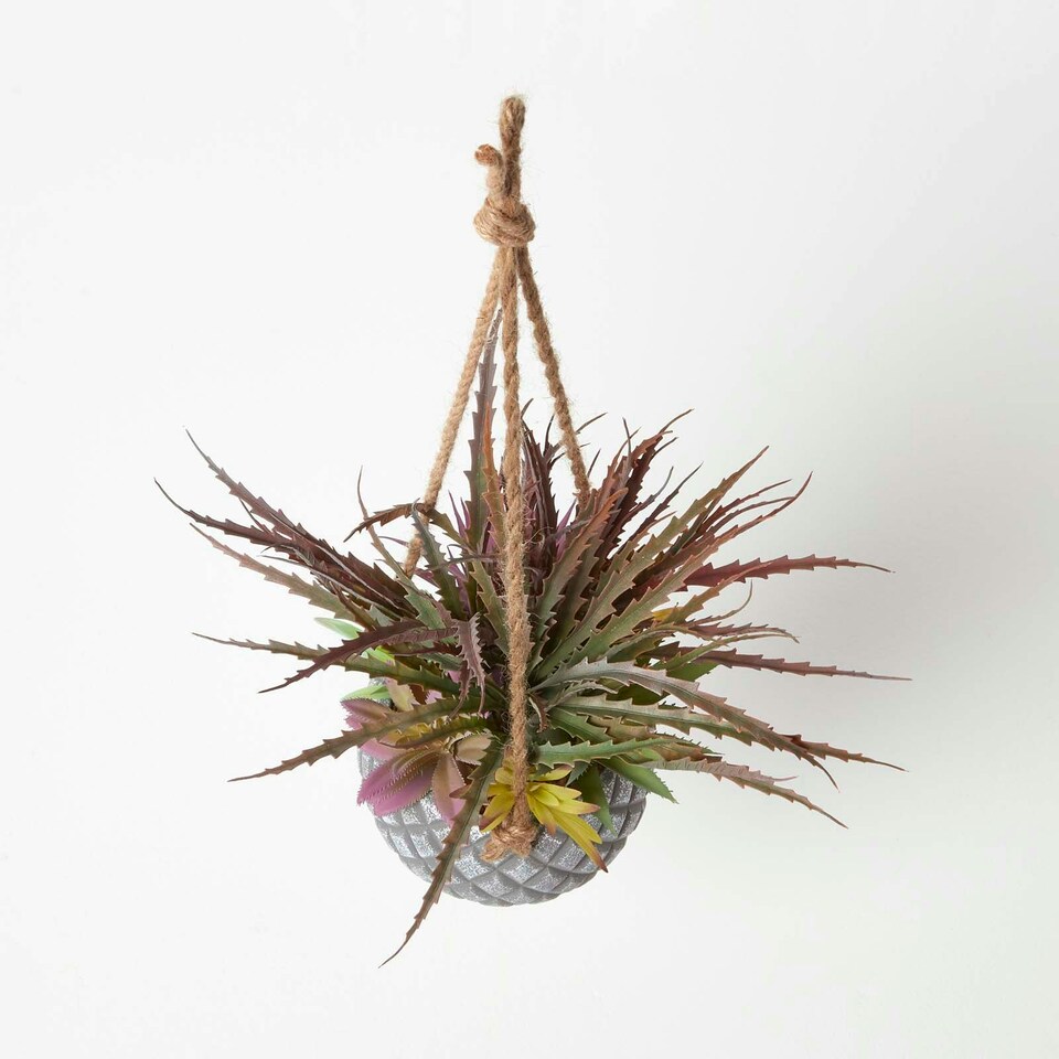 Homescapes-Artifical-Hanging-Succulents-in-Grey-Pot-1 Homescapes Artifical Hanging Succulents in Grey Pot