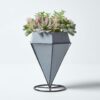 Homescapes Artificial Cactus and Succulent Arrangement in Decorative Geometric Grey Pot, 31 cm Tall