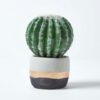 Homescapes Golden Barrel Artificial Cactus in Contemporary Stone Pot, 19 cm Tall