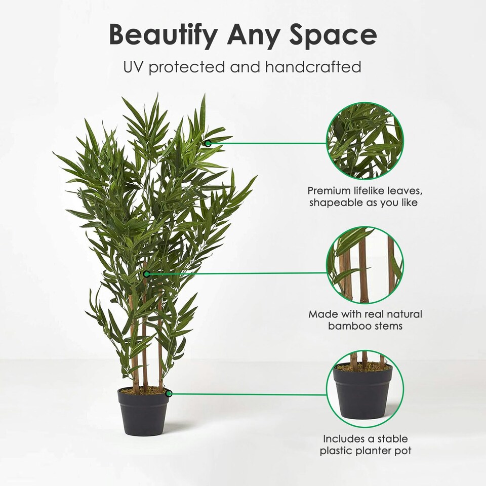 Homescapes Green 3ft Bamboo Tree Artificial Plant with Pot, 95 cm