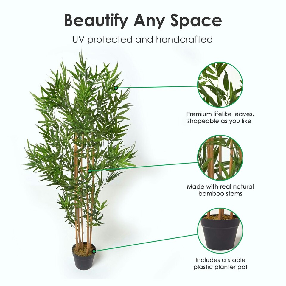 Homescapes Green 5ft Bamboo Tree Artificial Plant with Pot, 155 cm