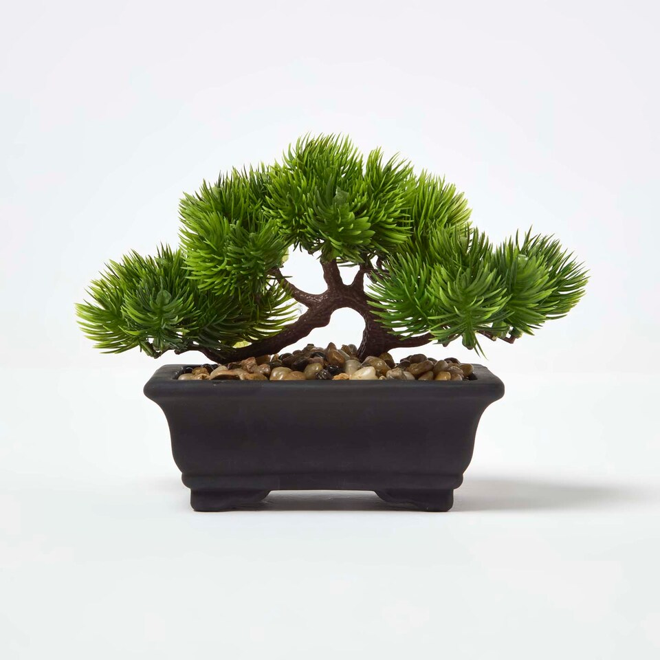 Homescapes Set of 2 Artificial Bonsai Trees in Decorative Pots, 15 cm Tall