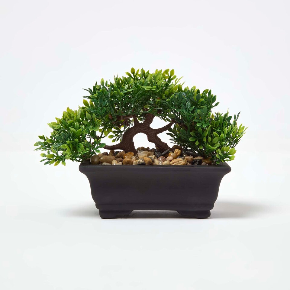 Homescapes Set of 2 Artificial Bonsai Trees in Decorative Pots, 15 cm Tall