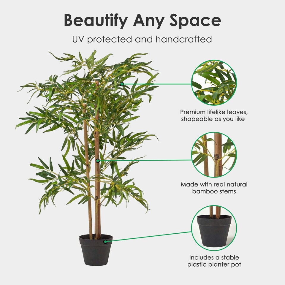 Homescapes Tall Artificial Bamboo Tree in Black Pot