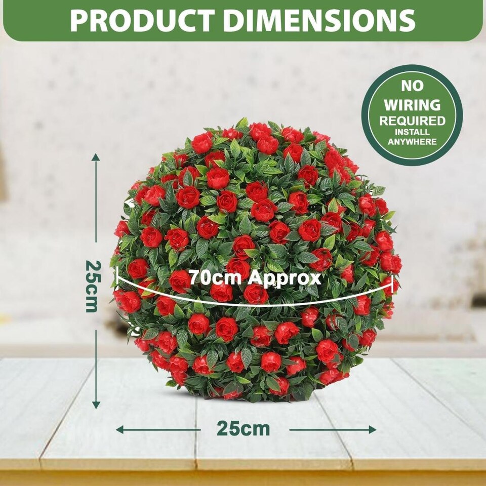 MantraRaj 25CM Solar Powered Topiary Ball 20 LED Flower Lights Dual Function Great For Outdoor Decorations  (Red)