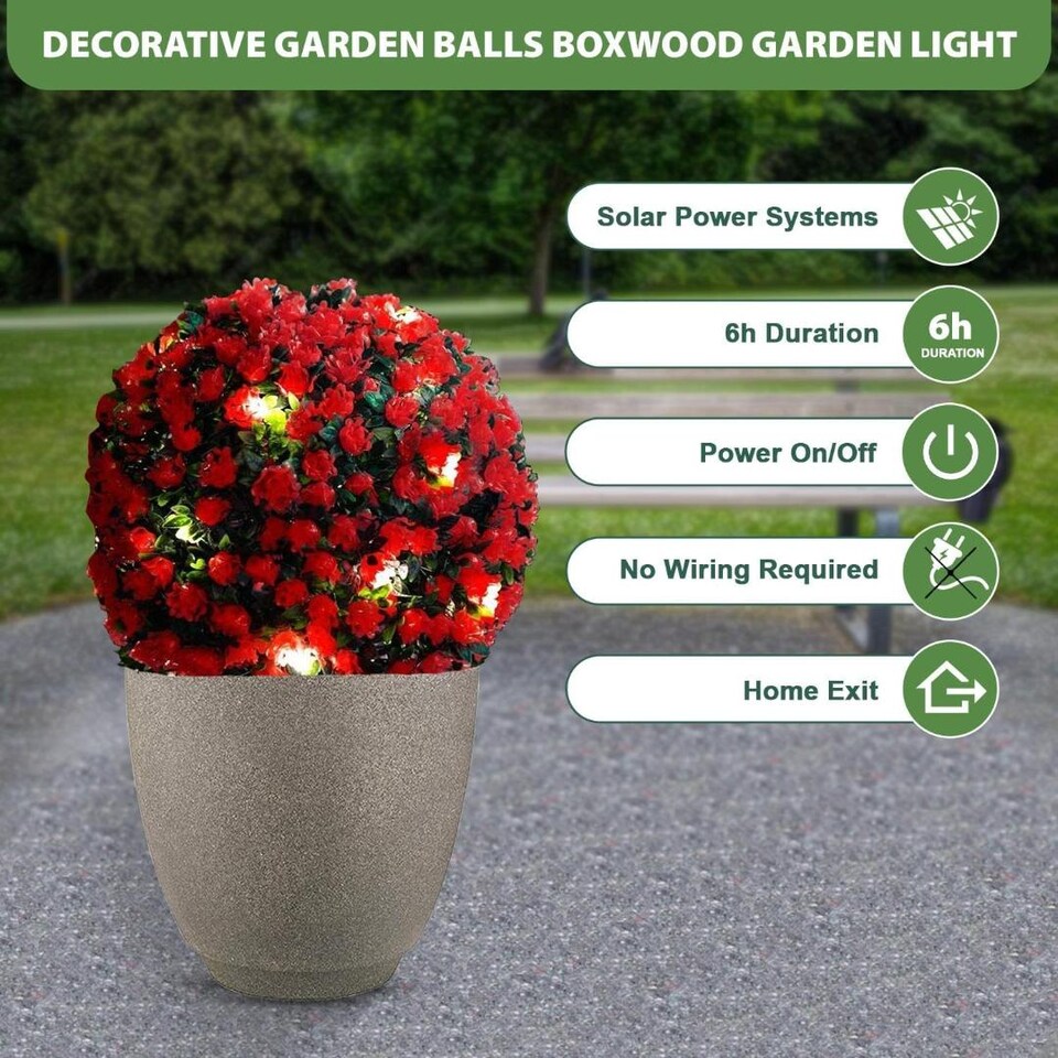 MantraRaj 25CM Solar Powered Topiary Ball 20 LED Flower Lights Dual Function Great For Outdoor Decorations  (Red)