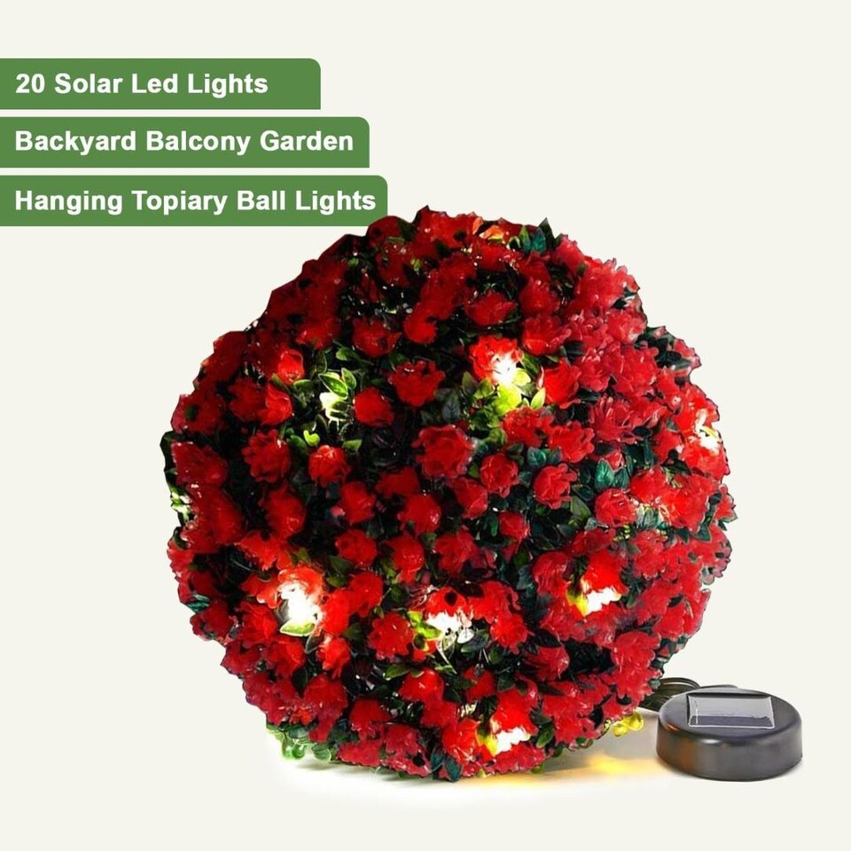 MantraRaj 25CM Solar Powered Topiary Ball 20 LED Flower Lights Dual Function Great For Outdoor Decorations  (Red)