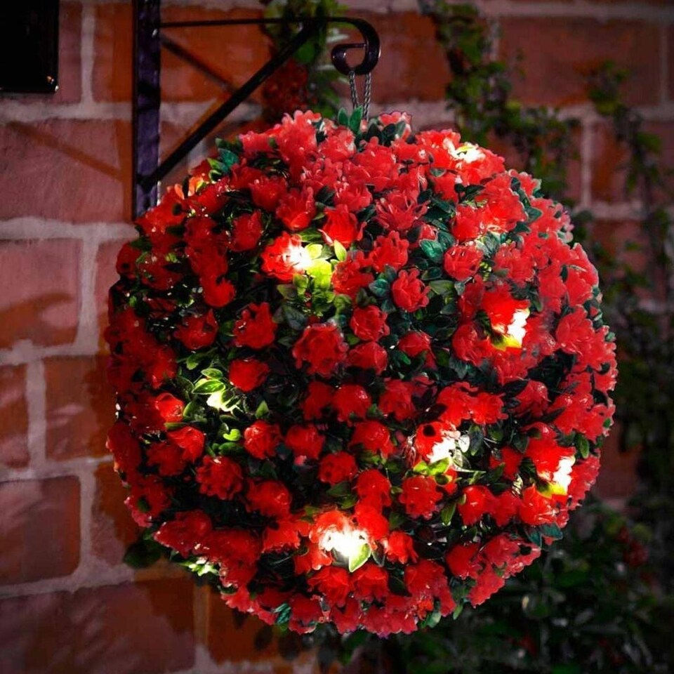 MantraRaj 25CM Solar Powered Topiary Ball 20 LED Flower Lights Dual Function Great For Outdoor Decorations  (Red)