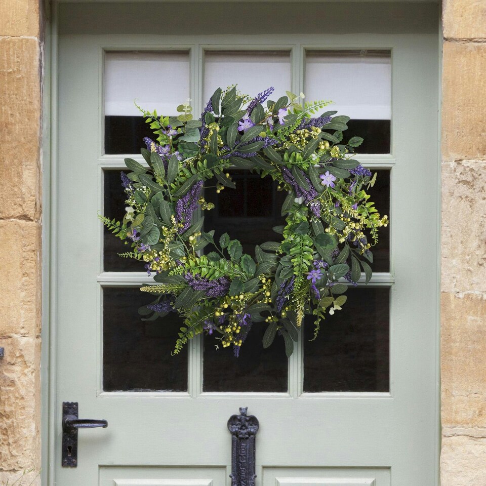 OHS Natural Home Wall Table Decor Artificial Lavender Wreath, 50cm - Lavender