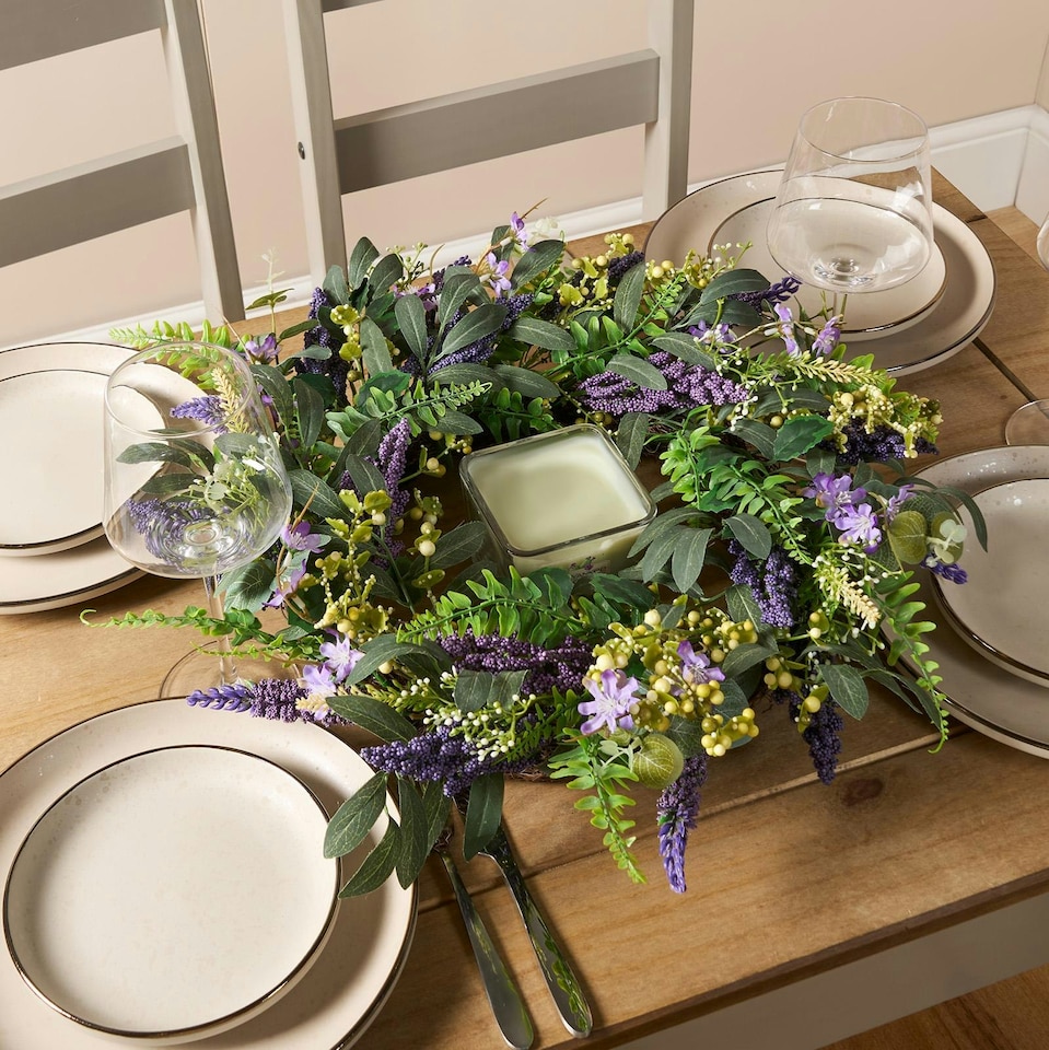 OHS Natural Home Wall Table Decor Artificial Lavender Wreath, 50cm - Lavender