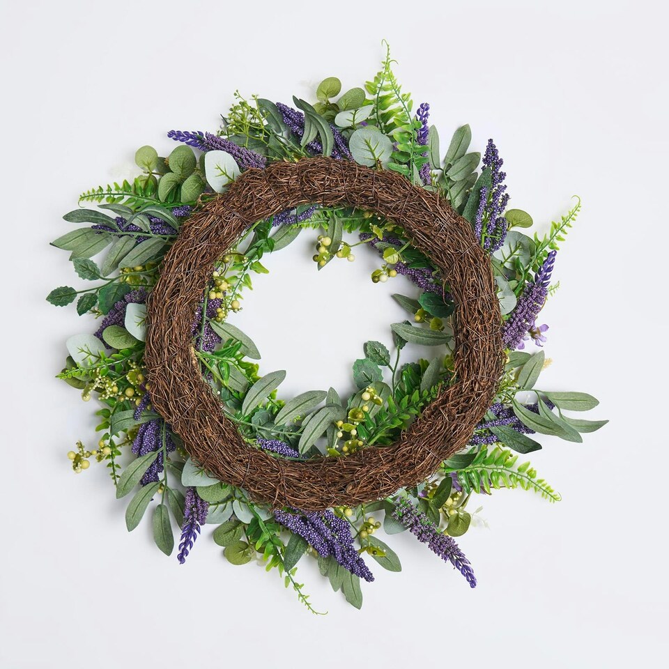 OHS Natural Home Wall Table Decor Artificial Lavender Wreath, 50cm - Lavender
