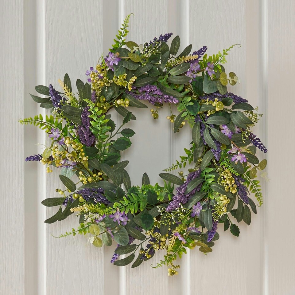 OHS Natural Home Wall Table Decor Artificial Lavender Wreath, 50cm - Lavender
