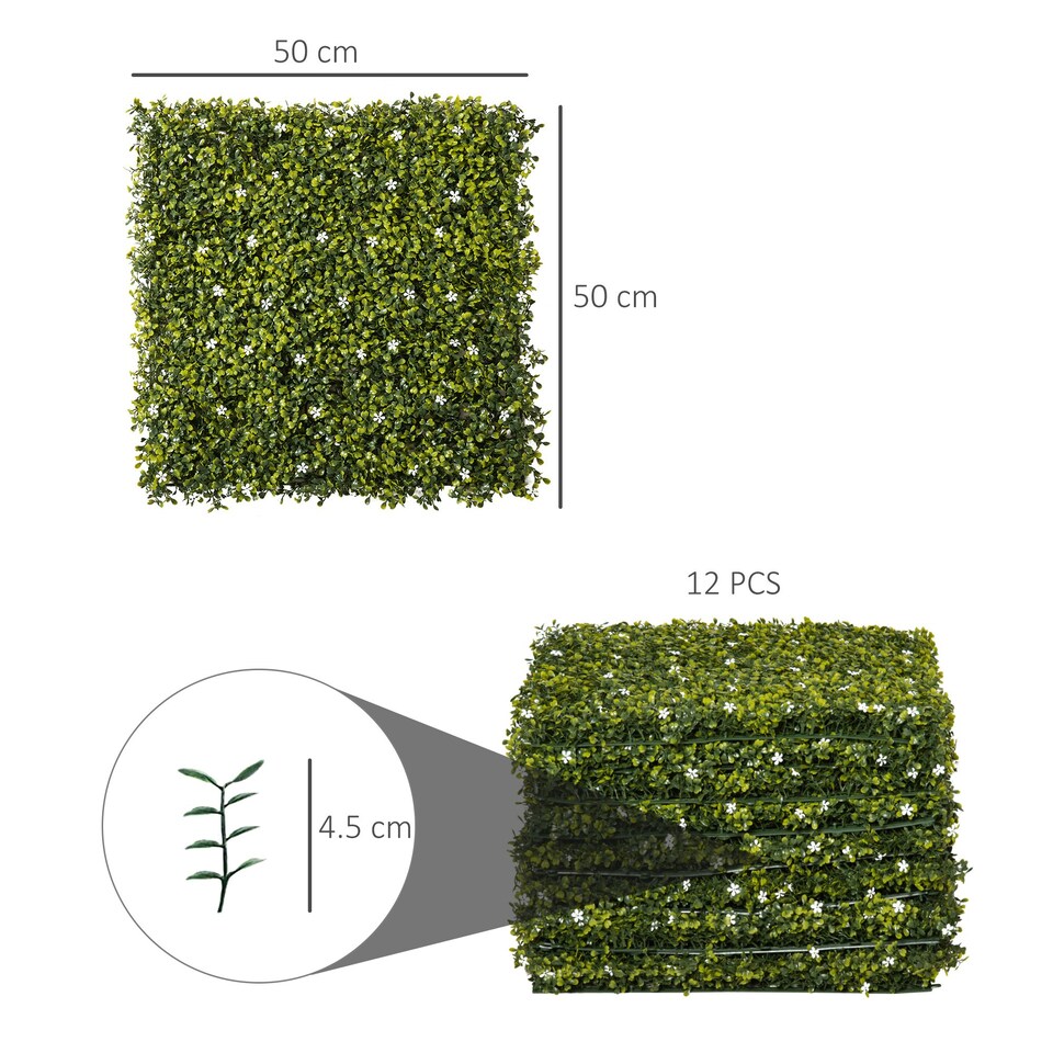 Outsunny-12PCS-50cm-x-50cm-Artificial-Boxwood-Panel-Milan-Grass-with-Flowers-6 Outsunny 12PCS 50cm x 50cm Artificial Boxwood Panel Milan Grass with Flowers