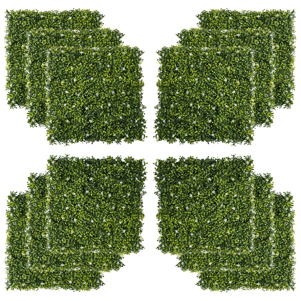 Outsunny-12PCS-50cm-x-50cm-Artificial-Boxwood-Panel-Milan-Grass-with-Flowers Buy 12PCS x Artificial Boxwood Panel Milan 50cm Set of 12