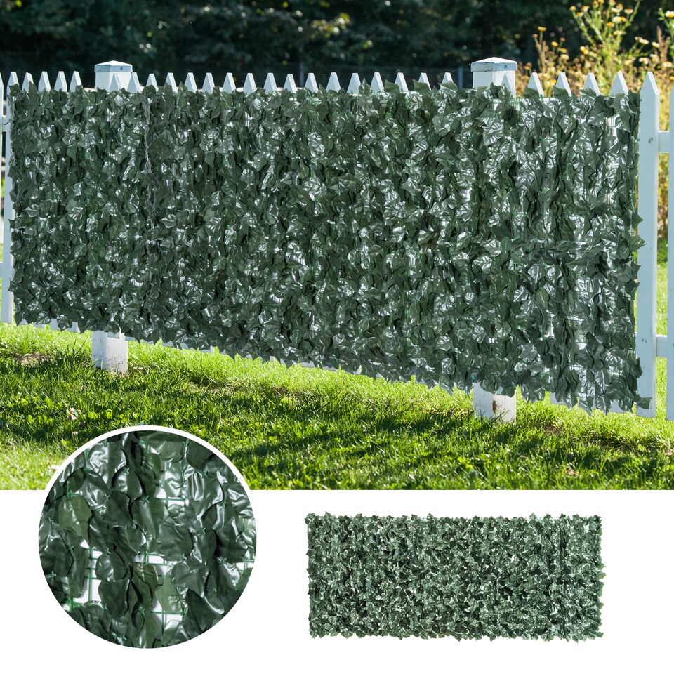 Outsunny Artificial Leaf Hedge Privacy Screen Roll Garden Fence Panel 1m x 2.4m