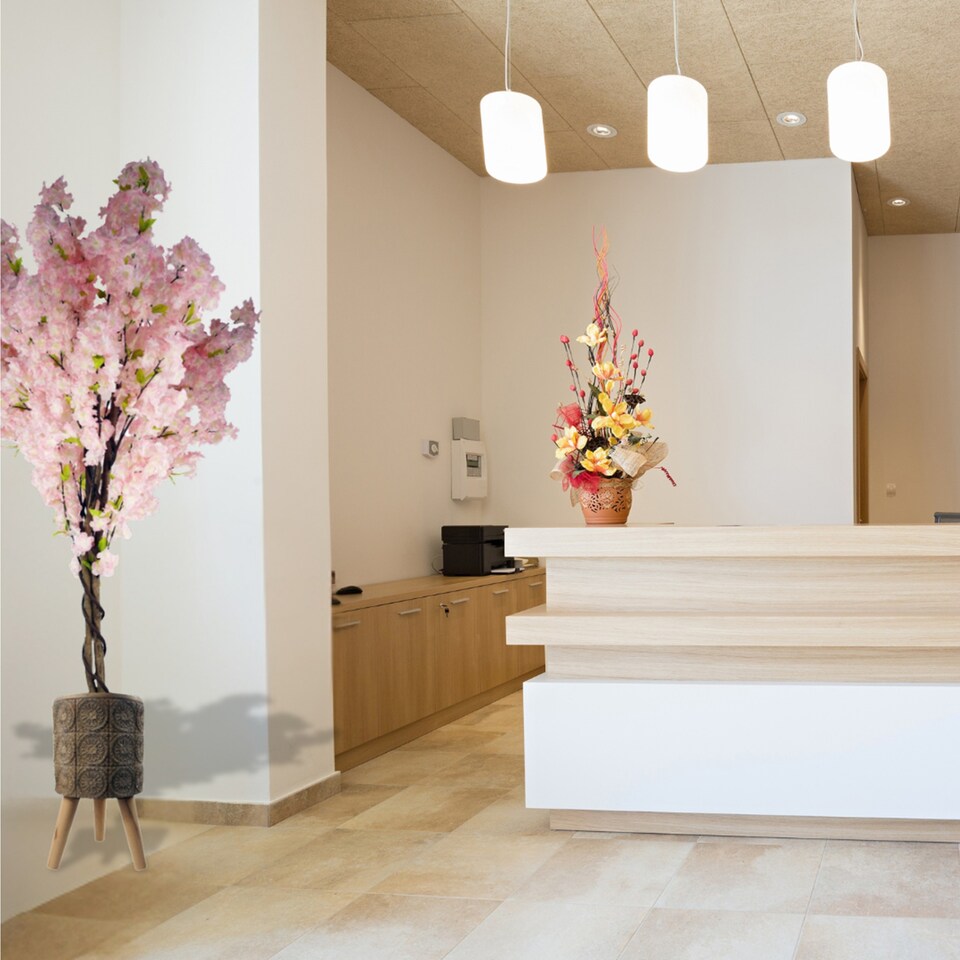 Pegdev 150cm Artificial Pink Cherry Blossom Tree with Zandi Planter