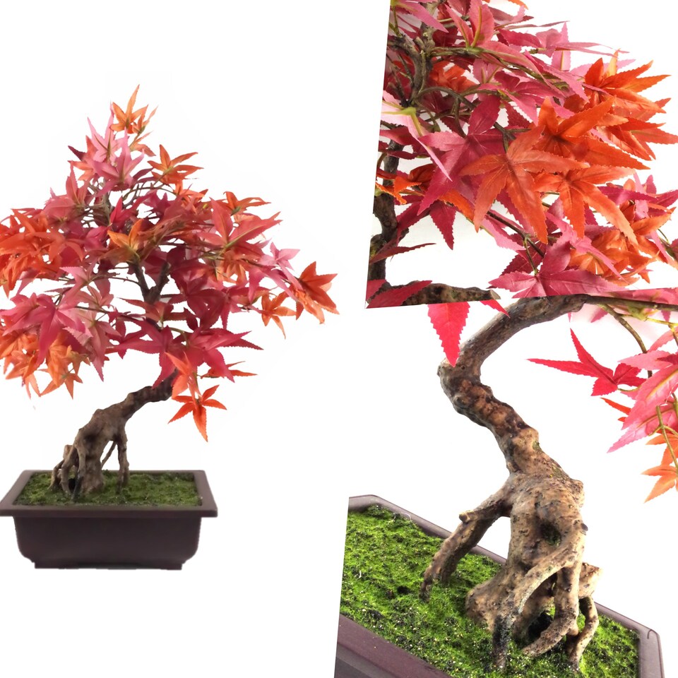 Pegdev 50cm Artificial Red Maple Bonsai Tree with Decorative Planter
