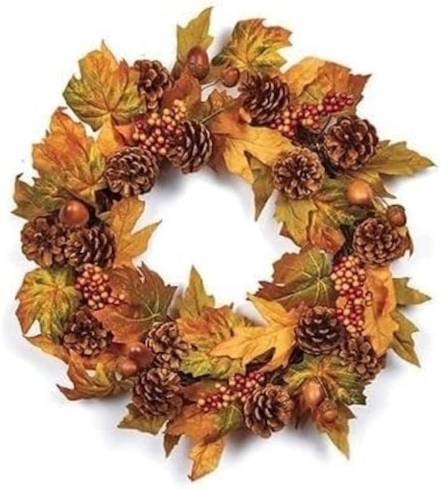Premier Artificial Door Wreath Autumn Fir Cones and Berries 50cm