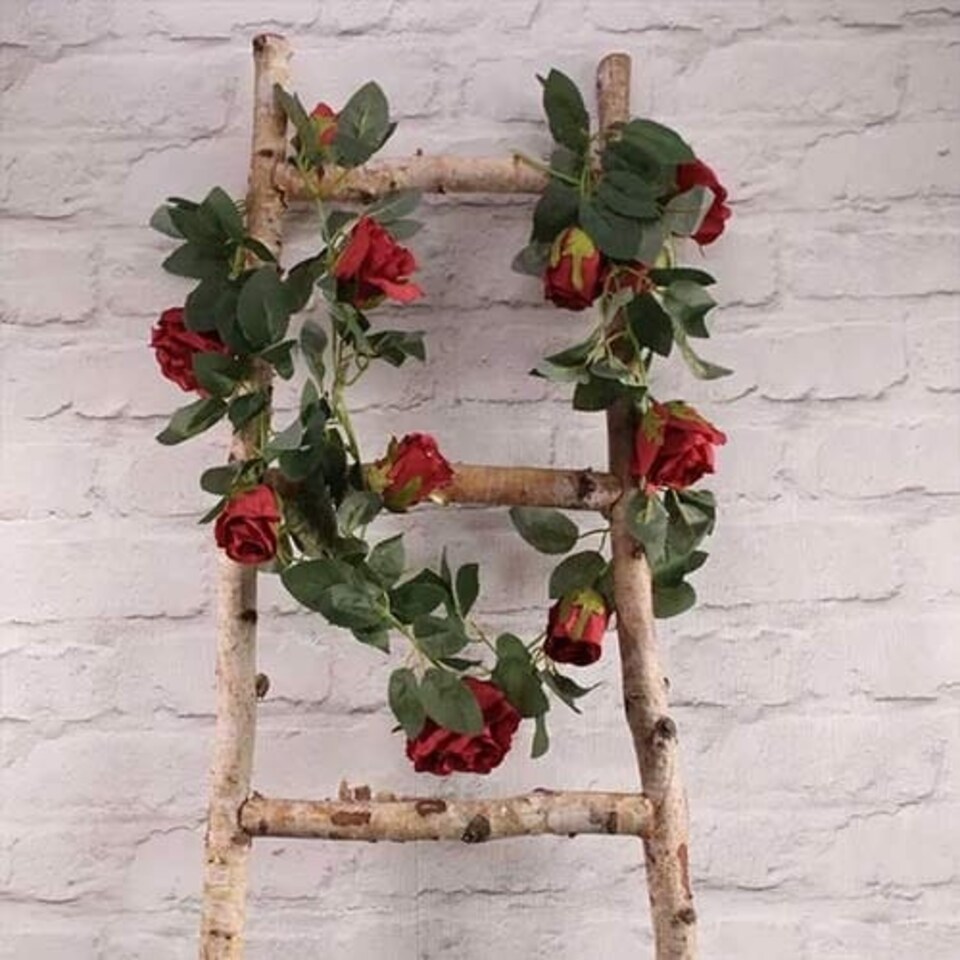 Red Roses Artificial Silk Flowers Garland 175cm