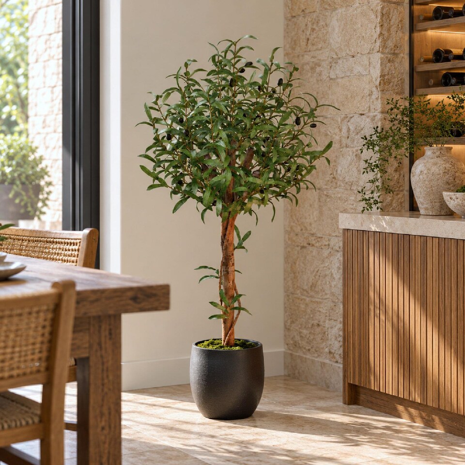 True Products Artificial Olive Topiary Tree Natural Wood Trunk 122cm