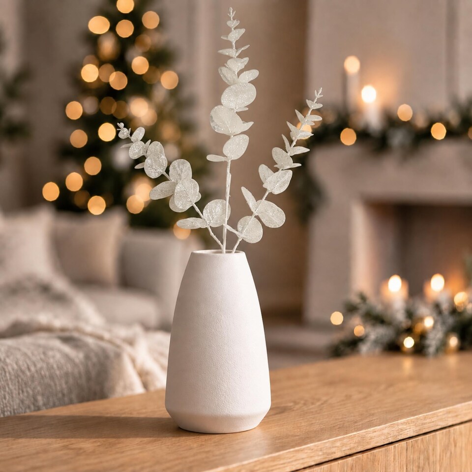 White Glitter Artificial Eucalyptus Christmas Tree Picks 55cm Pack of 18